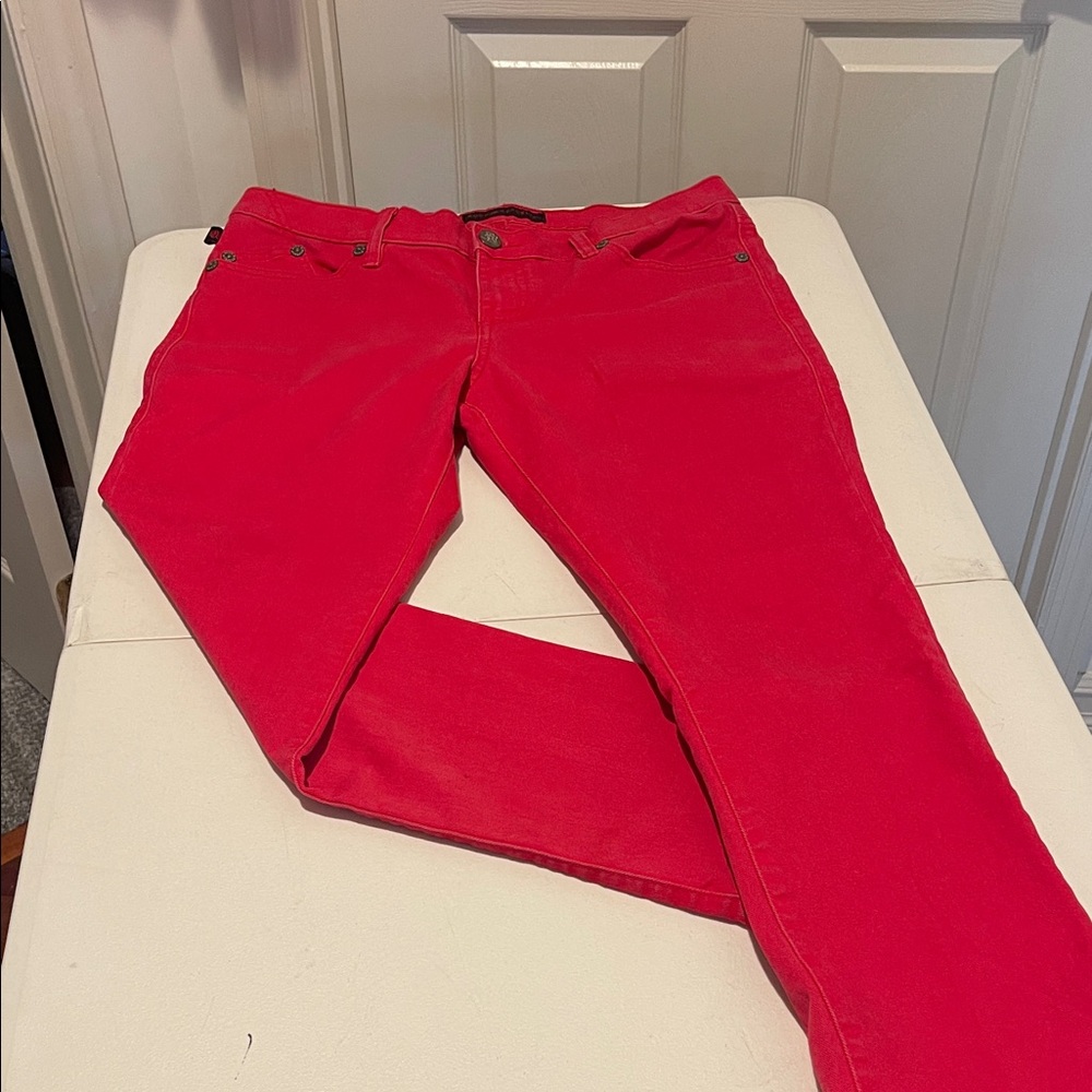 90s Inspired Lip Stick Red Hot Summer Stretch Straight Leg Mid Rise Jean Size 12